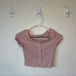 Zaful pink and white striped crop top